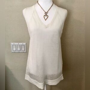 Duffy Sleeveless and Sheer Linen Cream Tank Top